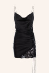 Ruched Satin Slip-Dress Lace Detail