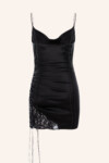 Ruched Satin Slip-Dress Lace Detail