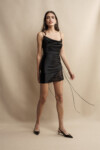 Ruched Satin Slip-Dress Lace Detail