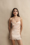 Ruched Satin Slip-Dress Lace Detail