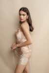 Ruched Satin Slip-Dress Lace Detail