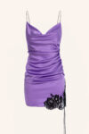 Ruched Satin Slip-Dress Lace Detail Purple