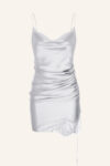 Ruched Satin Slip-Dress Lace Detail Silver