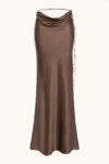 Silk Satin Draped Skirt Caffe Latte