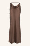 Silk Satin Draped Skirt Caffe Latte