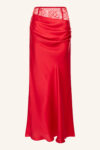 Lace & Silk Satin Draped Skirt Red