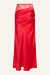 Lace & Silk Satin Draped Skirt Red