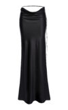 Silk Satin Draped Skirt Black