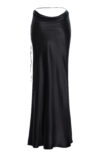 Silk Satin Draped Skirt Black