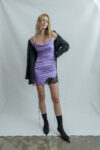 Ruched Satin Slip-Dress Lace Detail Purple